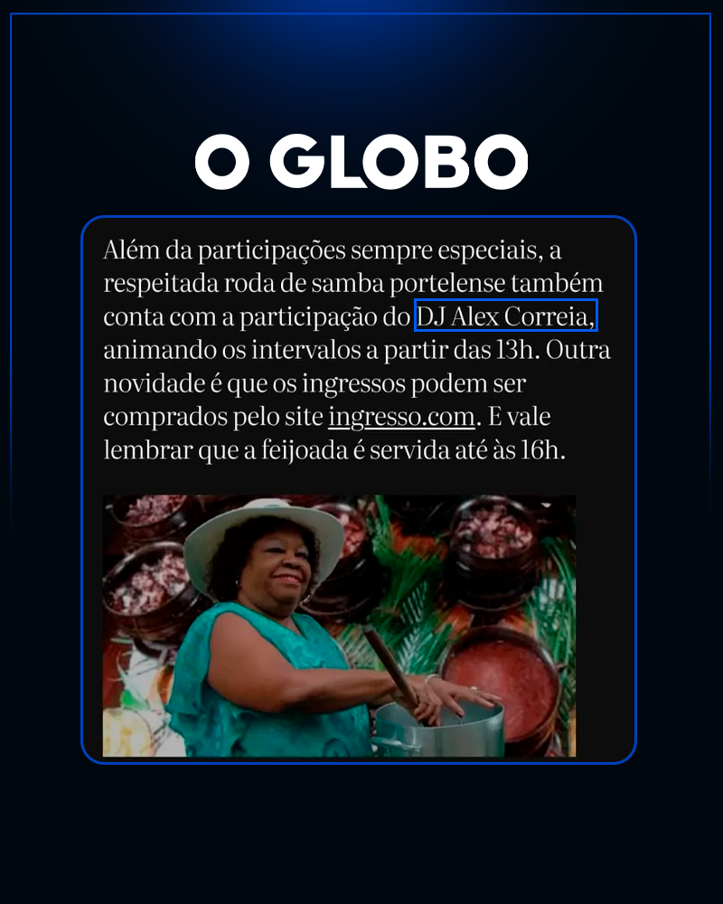 Print da matéria do Samba Carioca citando DJ Alex Correia