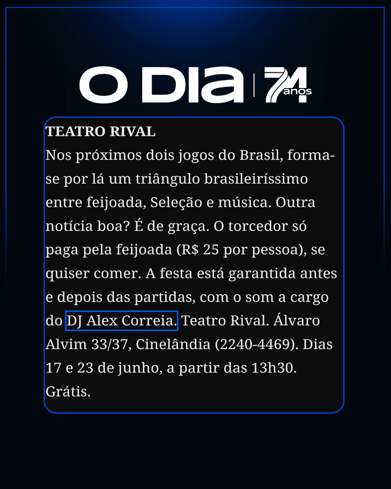 Print da matéria do O Dia citando DJ Alex Correia